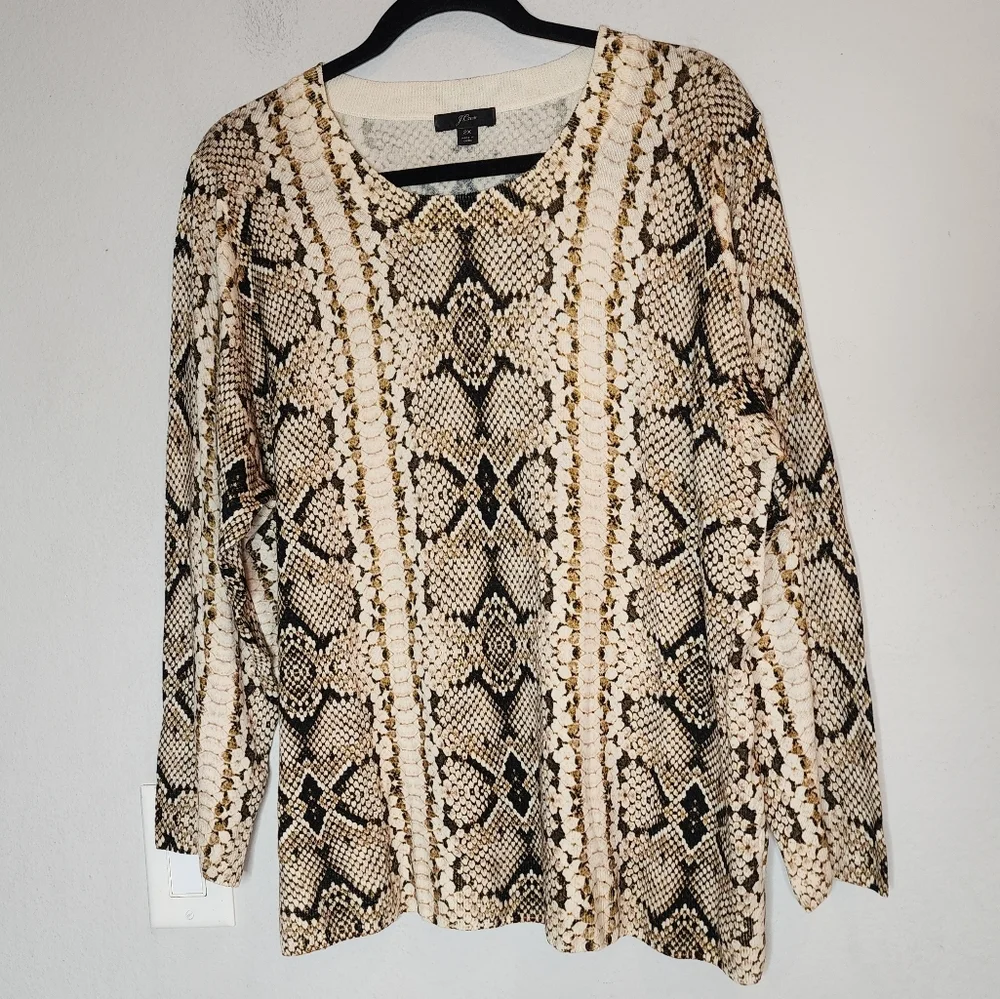 J. Crew Merino Wool Tippi Snakeskin Print‎ Sweater Size 2X